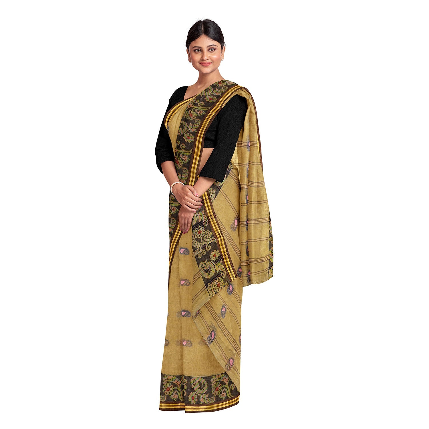 Exclusive Collection 100% Pure Cotton Dark Mustard Tant Saree With Hand Weaving Work