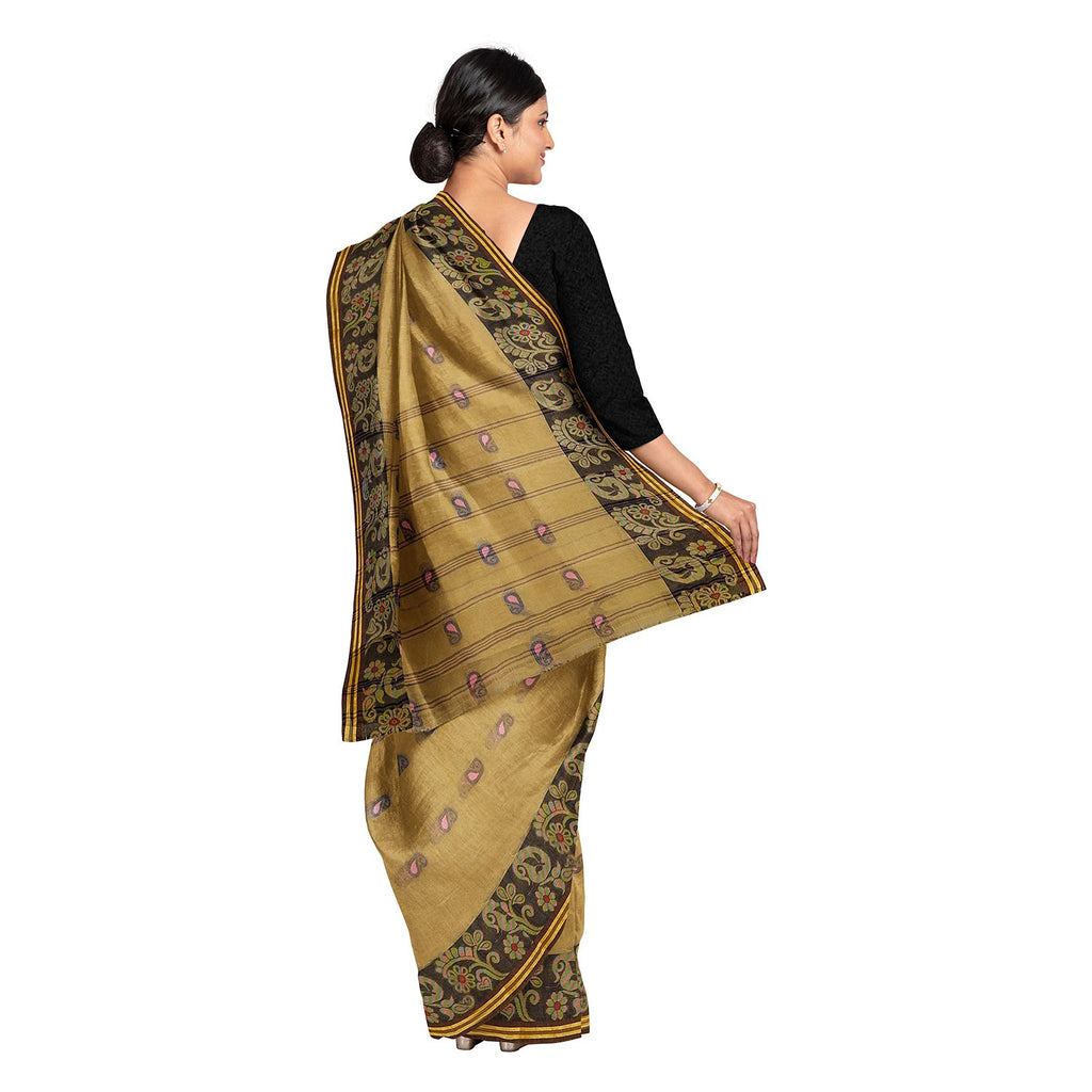 Exclusive Collection 100% Pure Cotton Dark Mustard Tant Saree With Hand Weaving Work