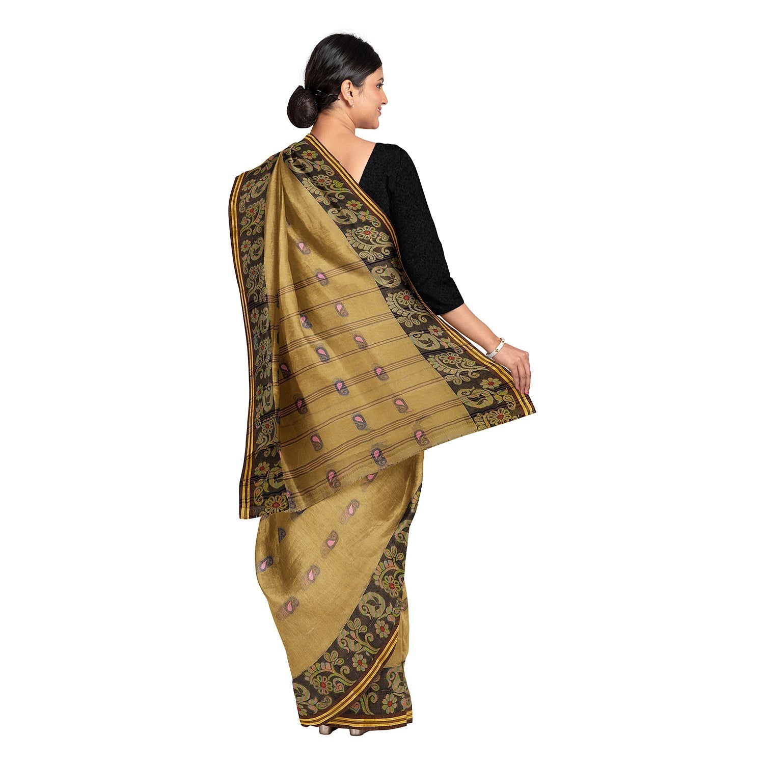 Exclusive Collection 100% Pure Cotton Dark Mustard Tant Saree With Hand Weaving Work