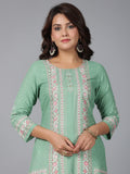 Juniper Women Sage Green Rayon Printed Straight Kurta