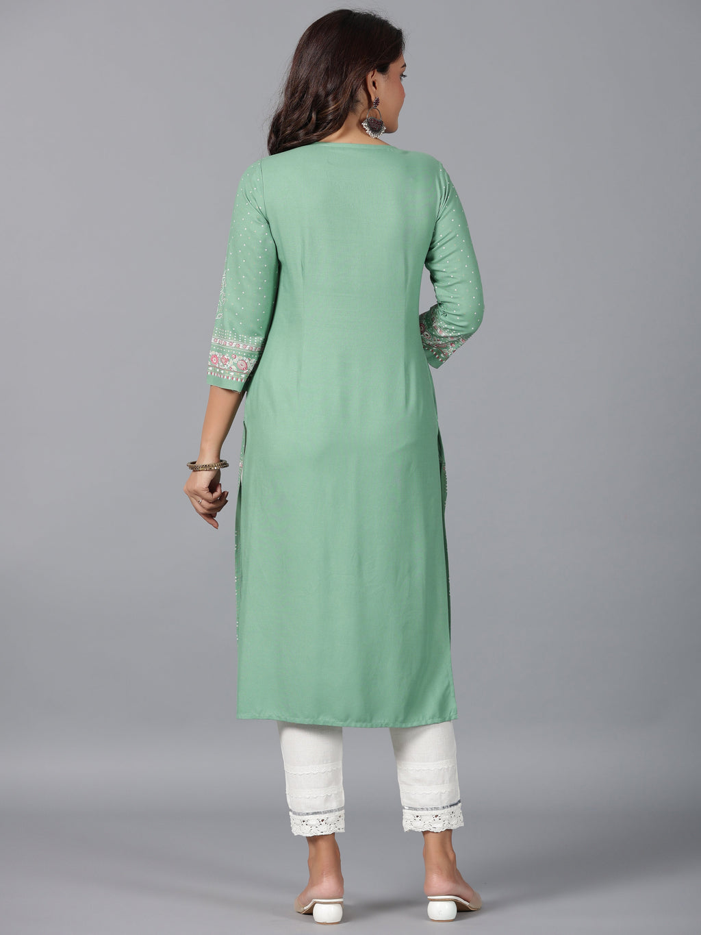 Juniper Women Sage Green Rayon Printed Straight Kurta