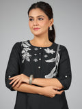 Juniper Women Black Chanderi Embroidered Clothing Set