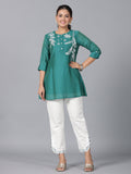 Juniper Women Green Chanderi Embroidered Clothing Set