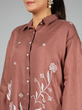 Juniper Brown Fuchsia Chanderi Embroidered Clothing Set