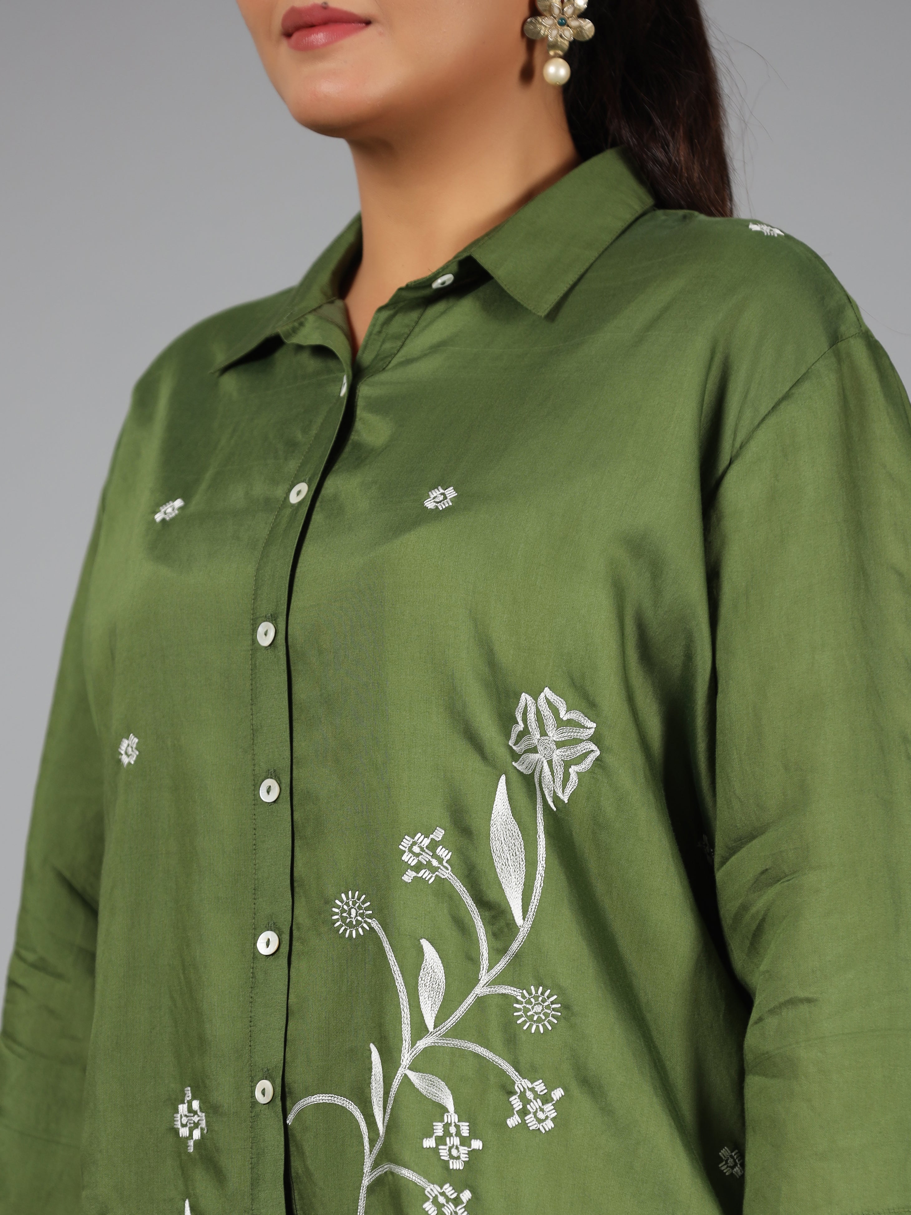 Juniper Olive Fuchsia Chanderi Embroidered Clothing Set