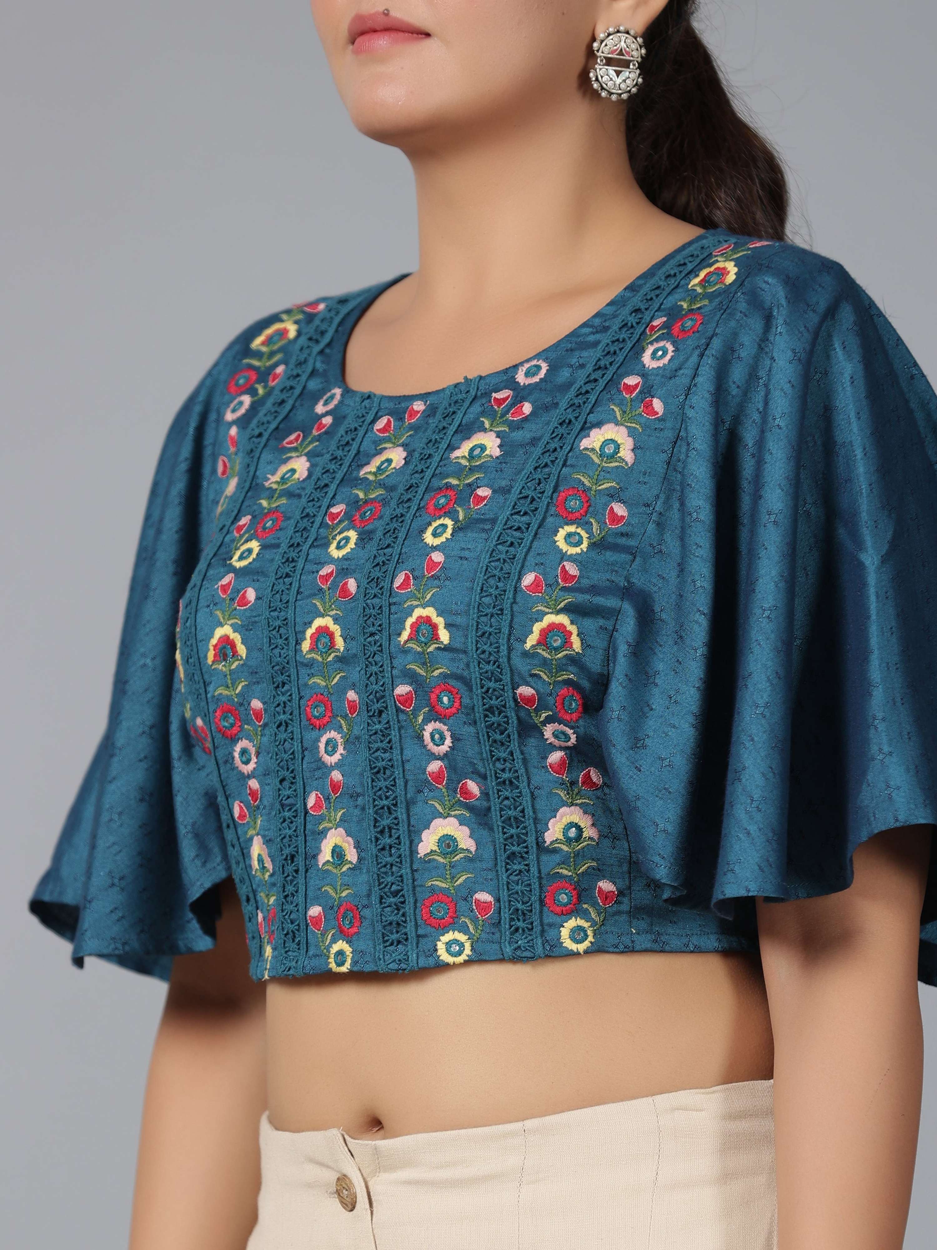 Juniper Women Blue Rayon Embroidered Clothing Set