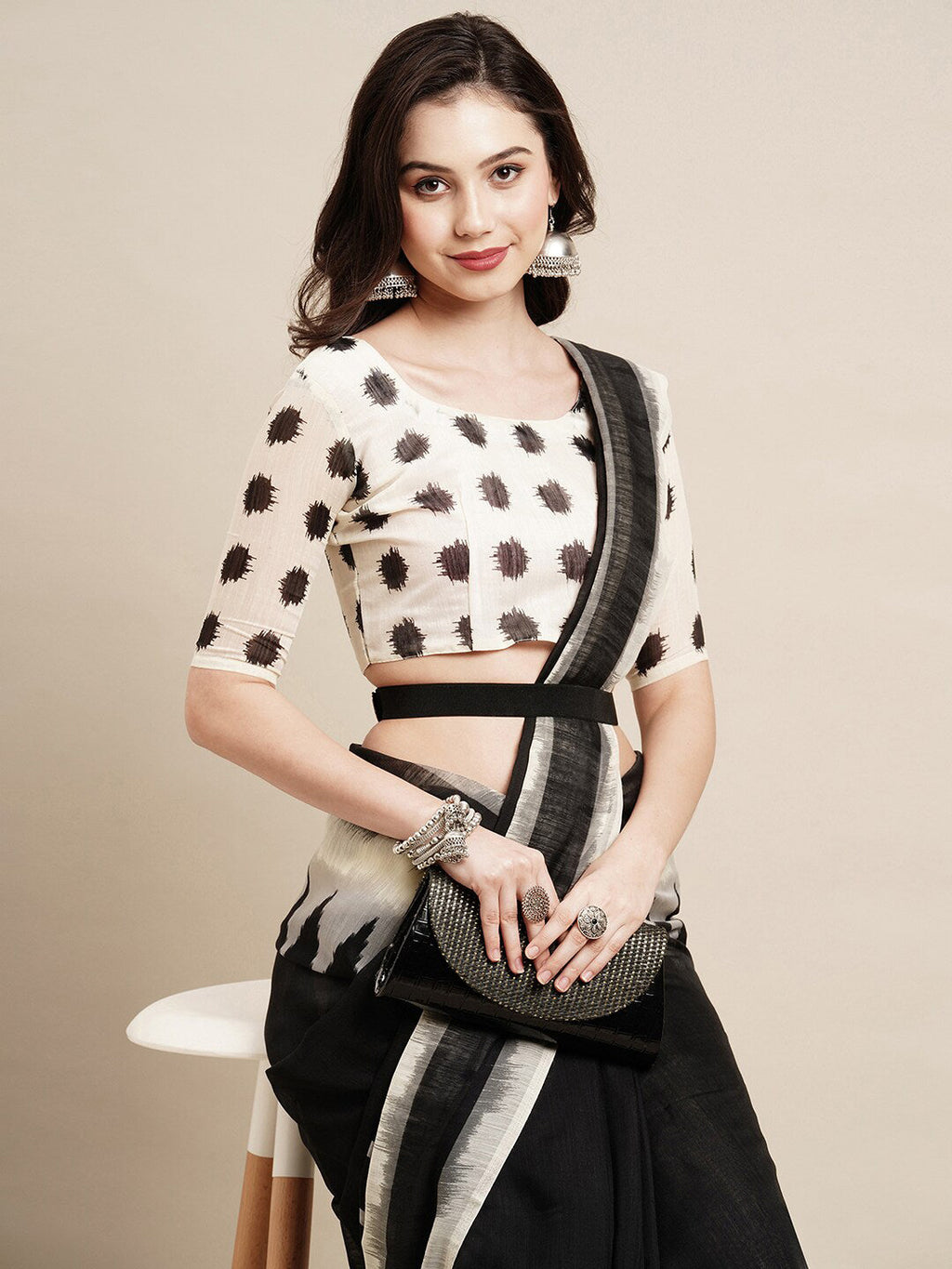 Saree Mall Black & White Pure Cotton Saree
