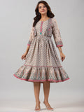 Juniper Women Beige Rayon Printed Jacket Style Midi Dress