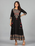 Juniper Women's Black Rayon Staple Printed Tiered Maxi Dress