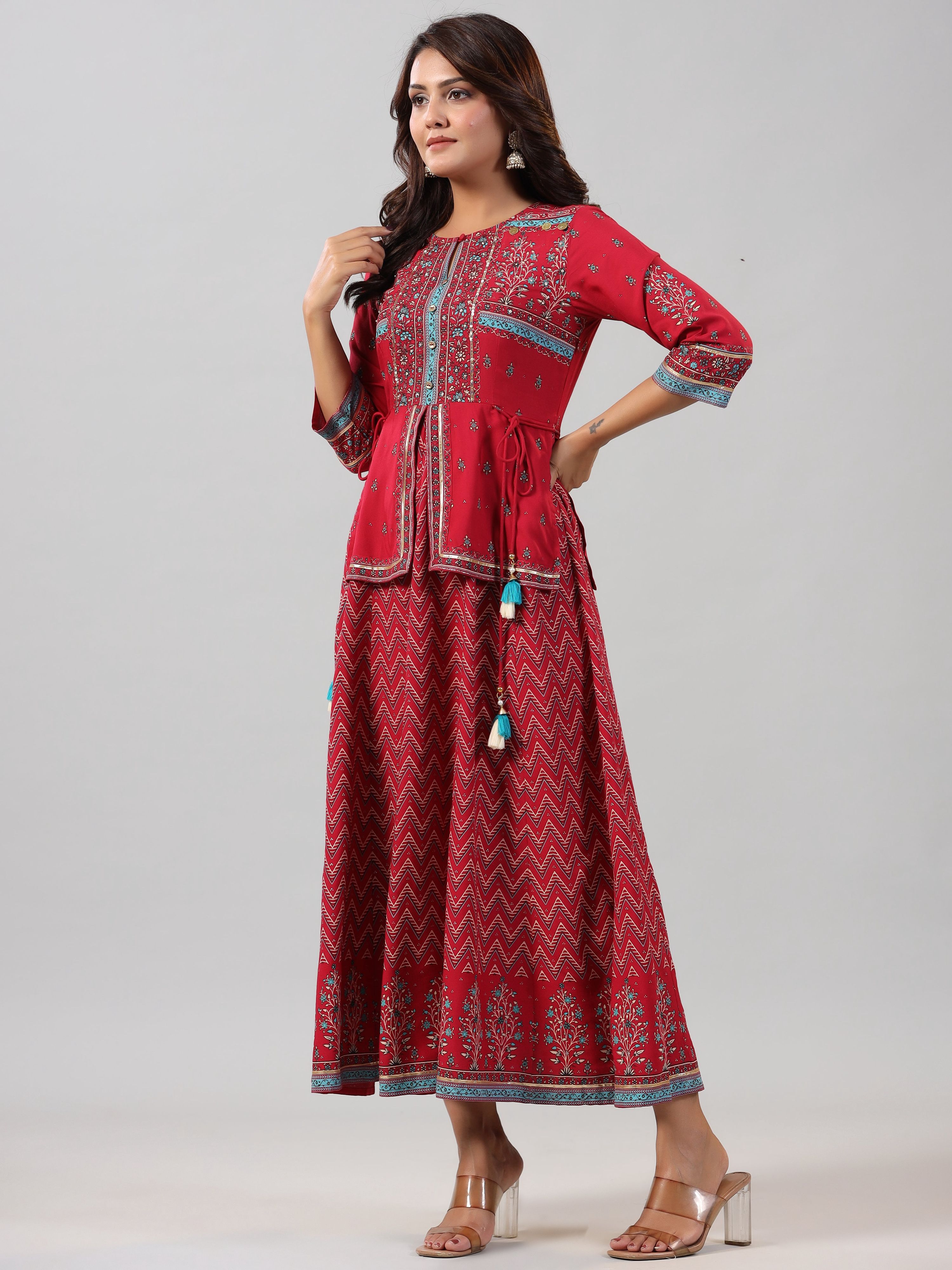 Juniper Women Red Rayon Printed Maxi Dress