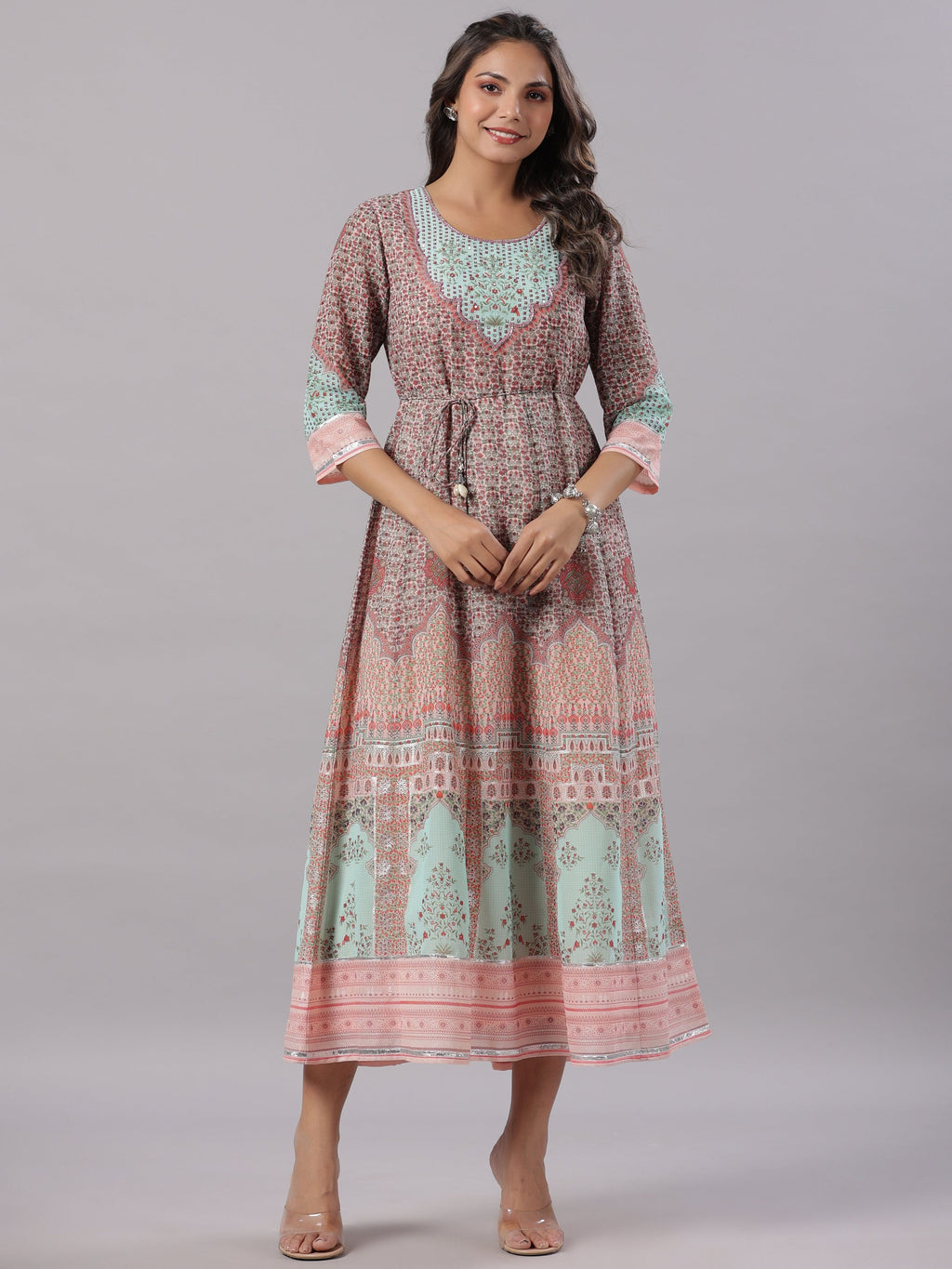 Juniper Women Peach Georgette Printed Maxi Dress