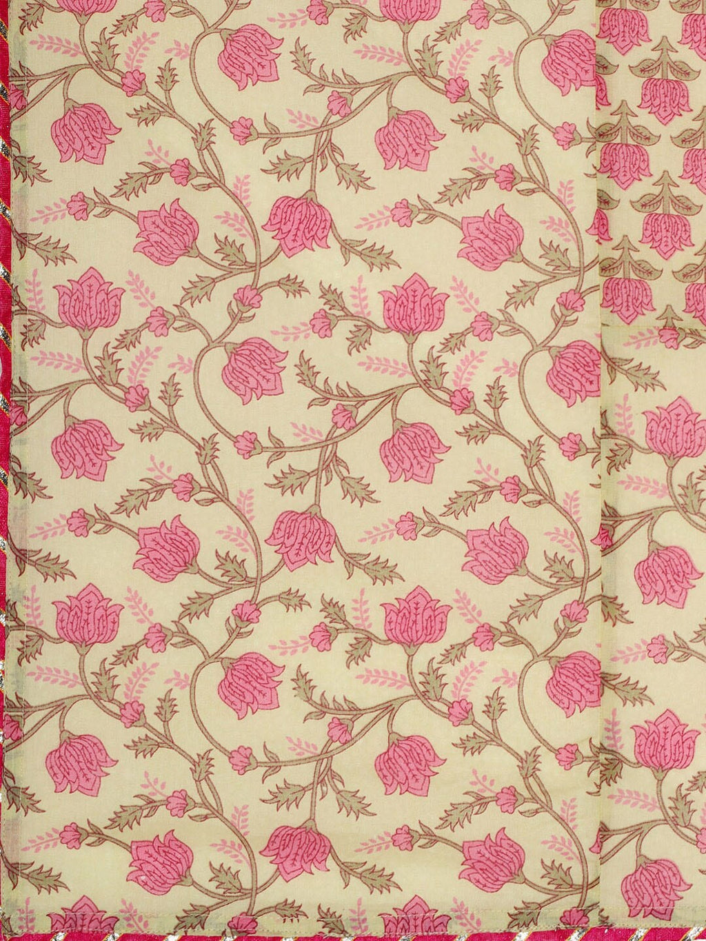 HERE&NOW Women Pink Floral Printed Angrakha Pure Cotton Kurta with Trousers & With Dupatta