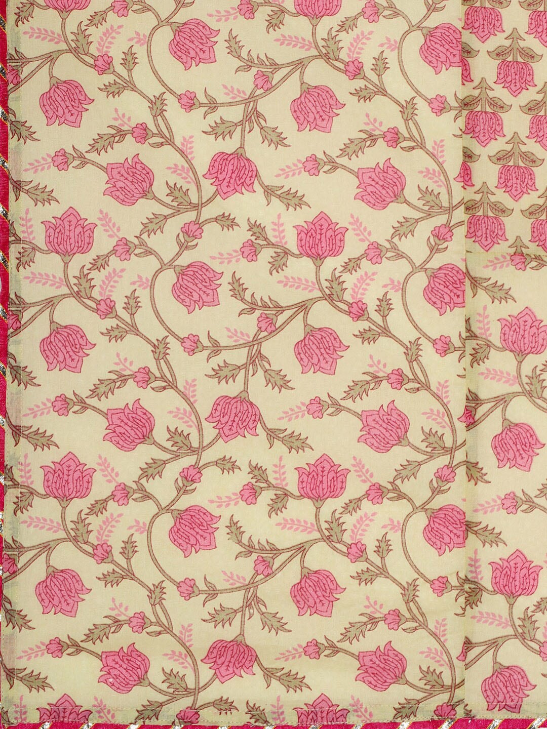HERE&NOW Women Pink Floral Printed Angrakha Pure Cotton Kurta with Trousers & With Dupatta