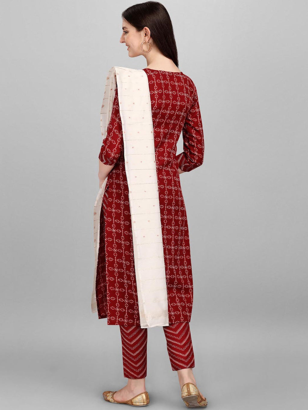 HERE&NOW Geometric Printed Pure Cotton Kurta With Trousers & Dupatta