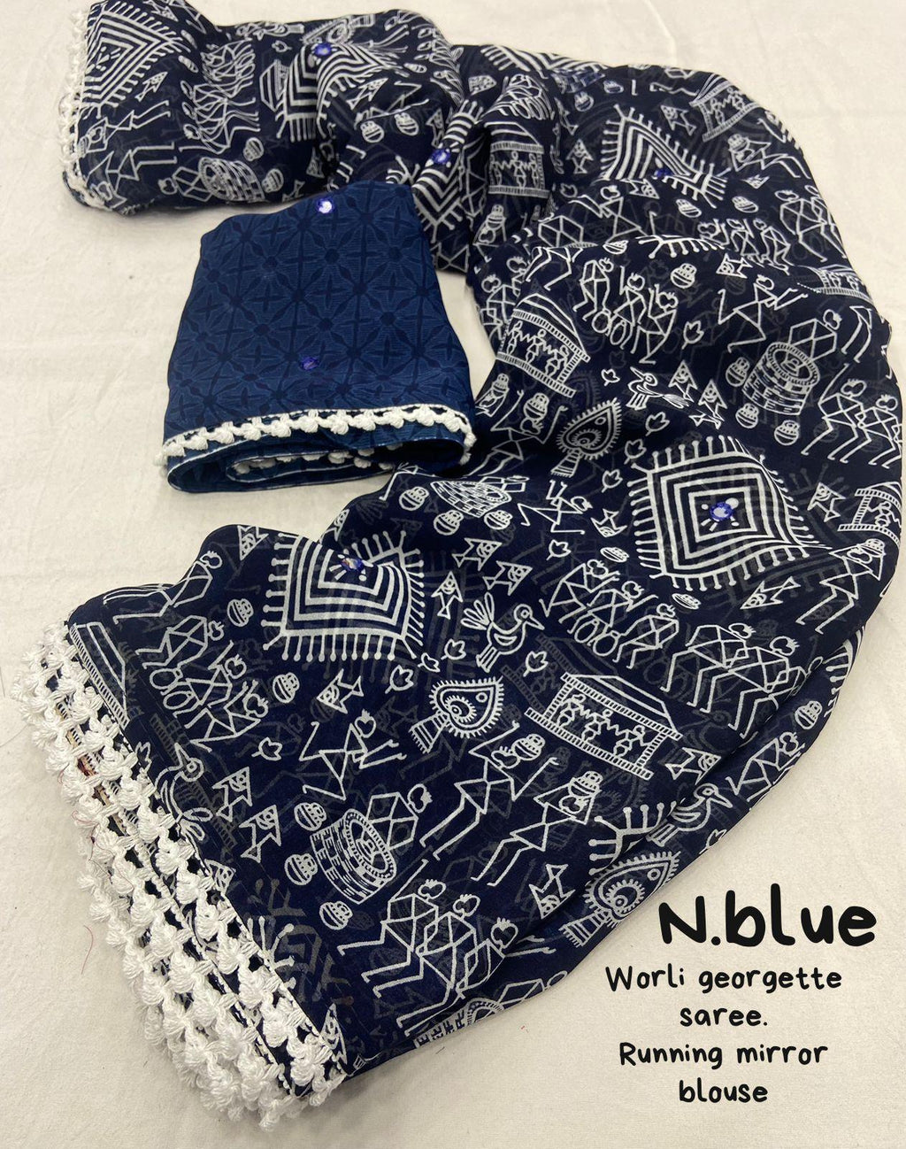 Blue Poly Georgette Ethnic Motifs Saree with Unstitched Blouse - Hiral Fashion