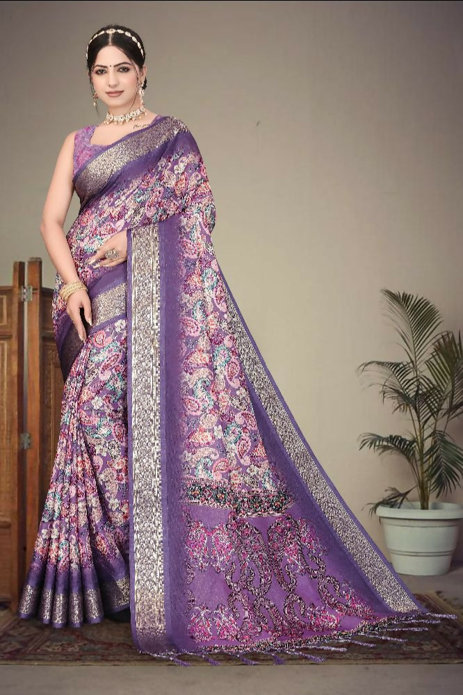 PR Fashion Multi Heavy Rich Cotton Silk Digital Print & Jacquard Saree