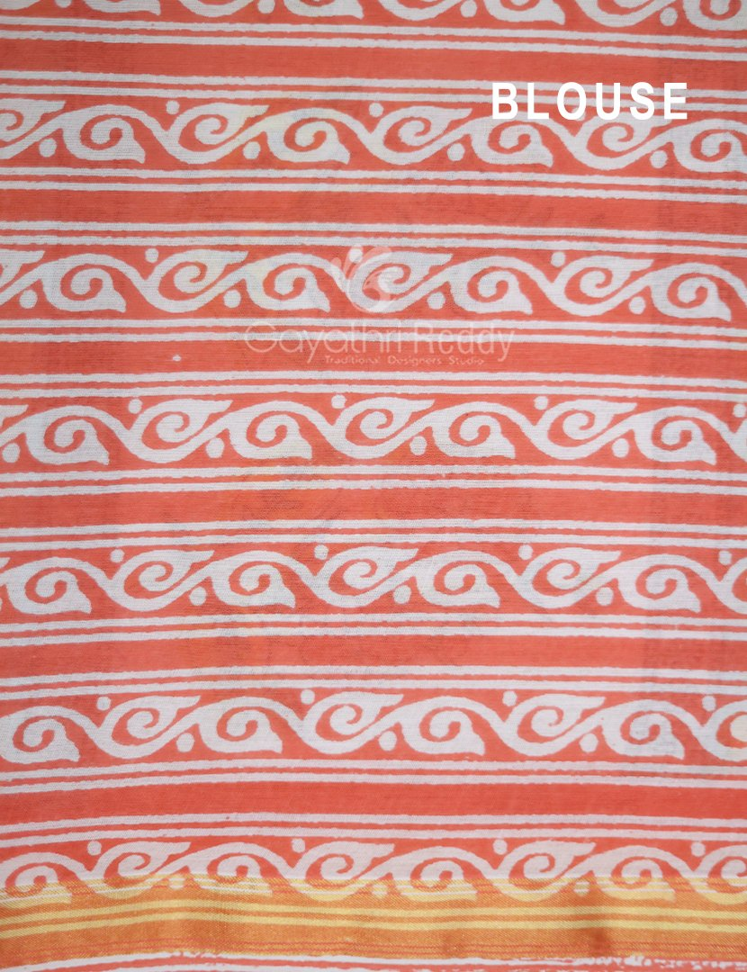 Creame Coloured Combination Printed Cotton Saree By Gayathri Reddy Designer Studio