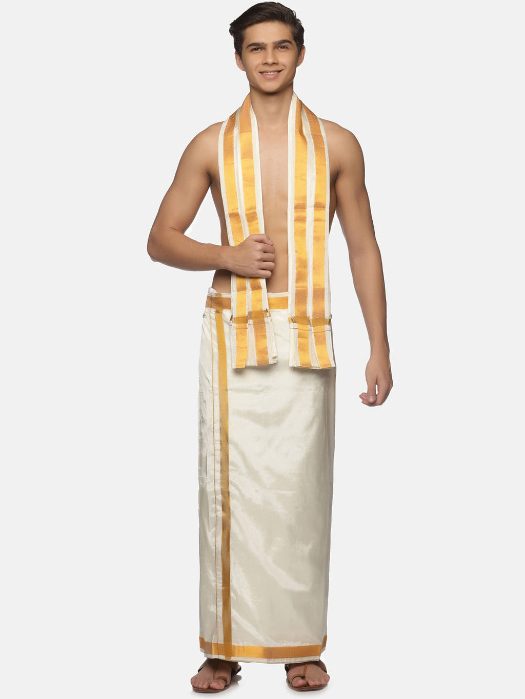 Sethukrishna Cream-Coloured Solid Dhotis For Men