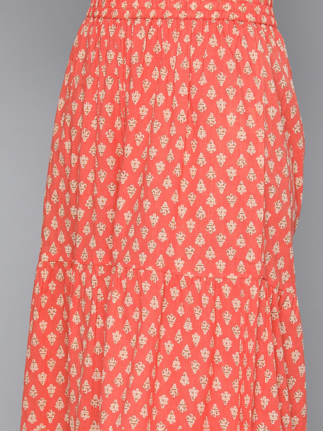 HERE&NOW Ethnic Motifs Print High Slit Cotton Kurta with Sharara