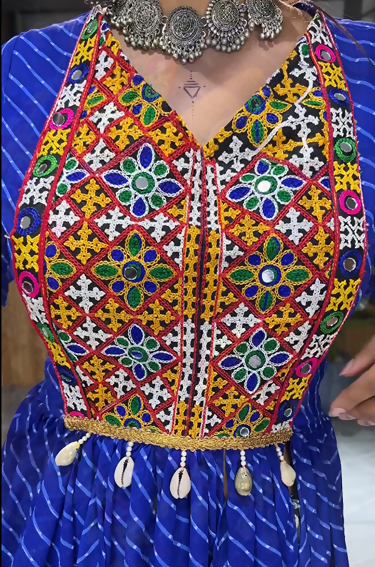 Vastranavya Blue Navratri Special Kutchi Work with Gota Patti & Mirror Work Kurti