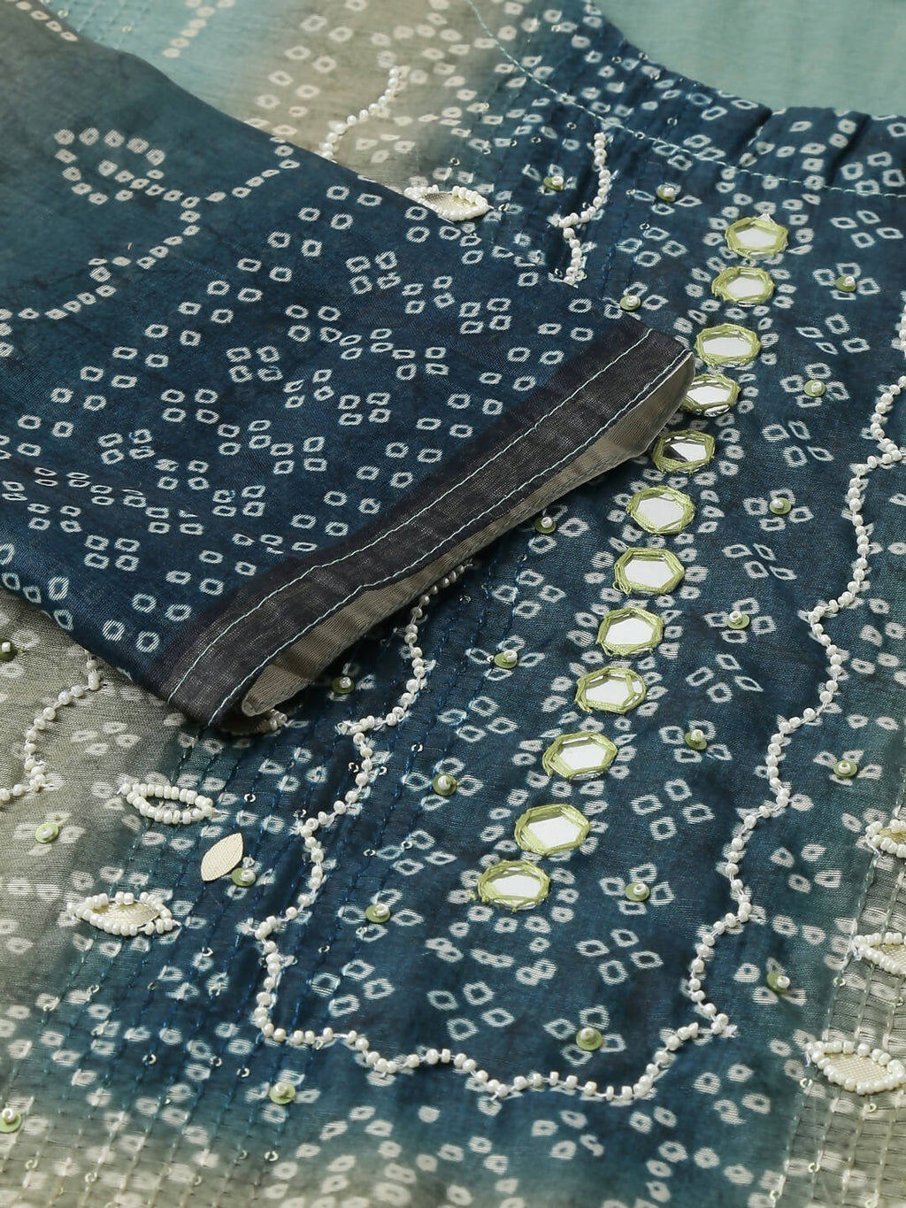 Blue Chinon Digital Printed With Hand Work Kurta - Himanshi