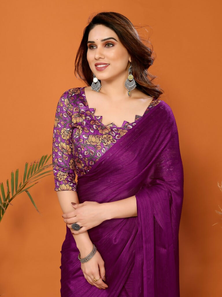 Partywear Designer Magenta Polyester Zari Fancy Saree - Starwalk