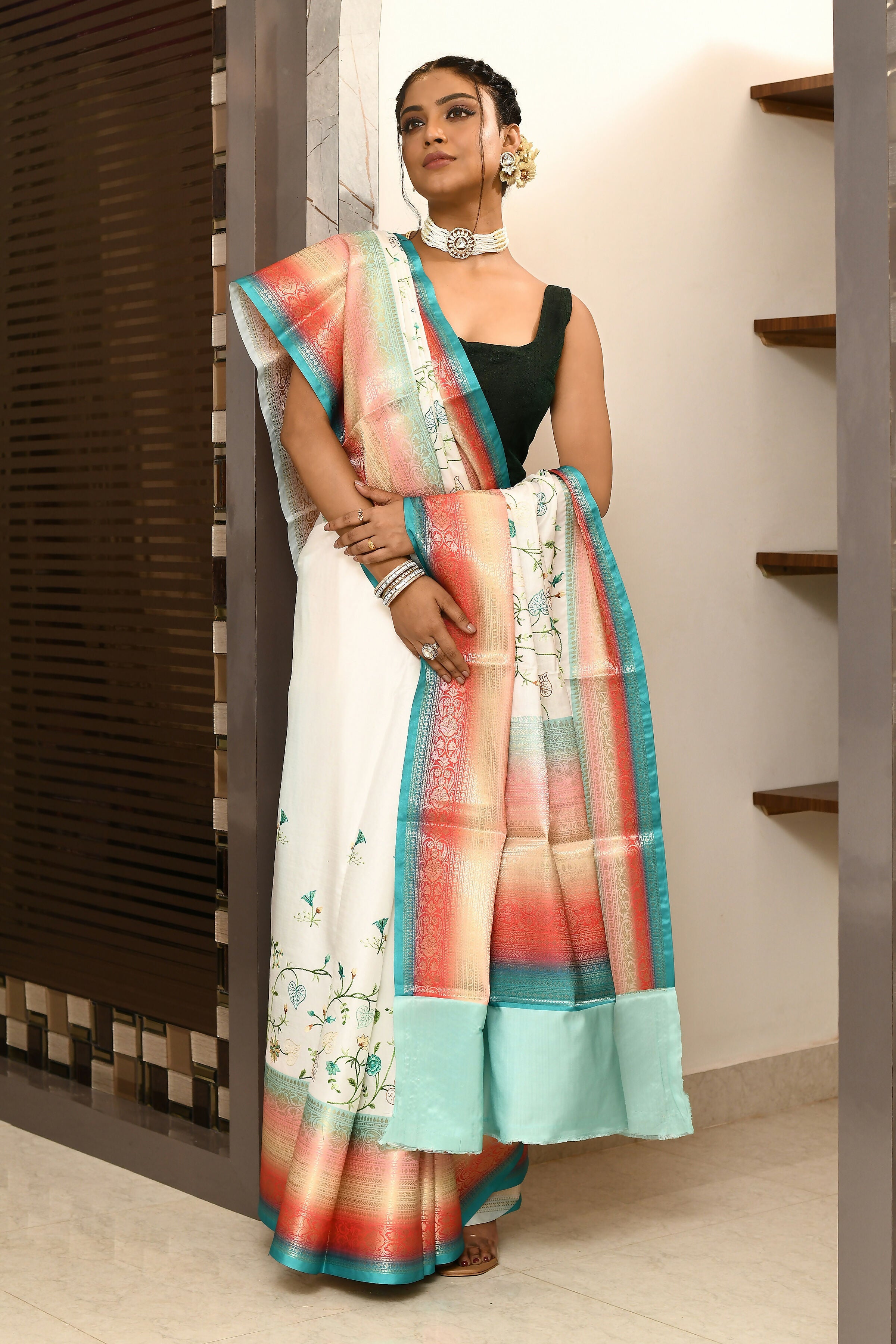Joban Fashion Multicolor Saree Kataan Rainbow Digital Print With Embroidery