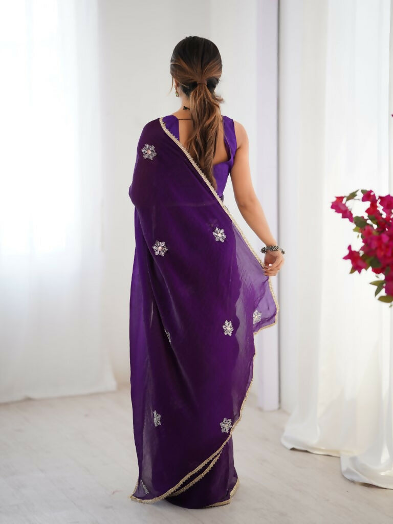 Purple Fendy Designer Beads Moti,Val Sequence Work Saree - Siara