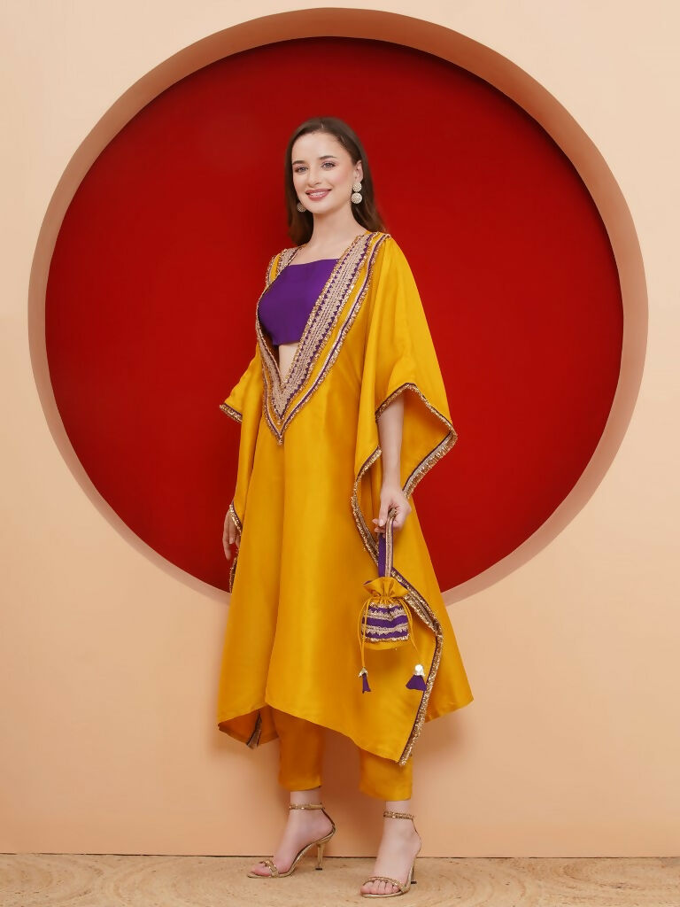 Joban Fashion Yelow Kaftaan Set with ineer and Potli