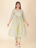 Aramya Yellow Soft Cotton Floral Print A-line Kurta Set for Women