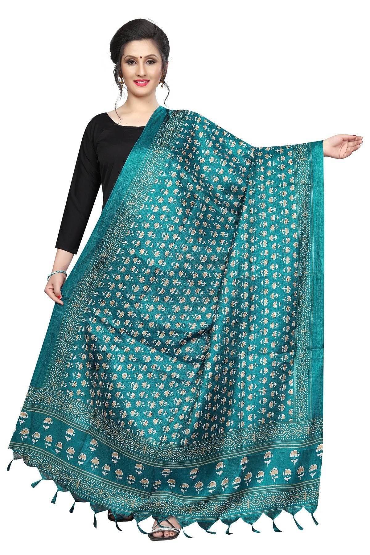 Vamika Rama Green Dot Printed Khadi Bhagalpuri Latest Dupatta
