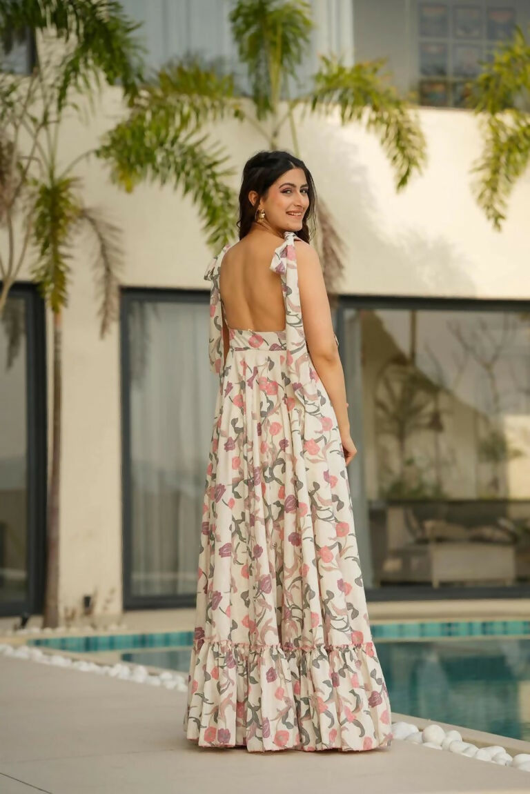 Aayaa Designer Cambric Cotton Printed Full Flaired Gown - Multi Color