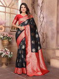 Joban Fashion Black Banarasi Soft Silk Woven Saree