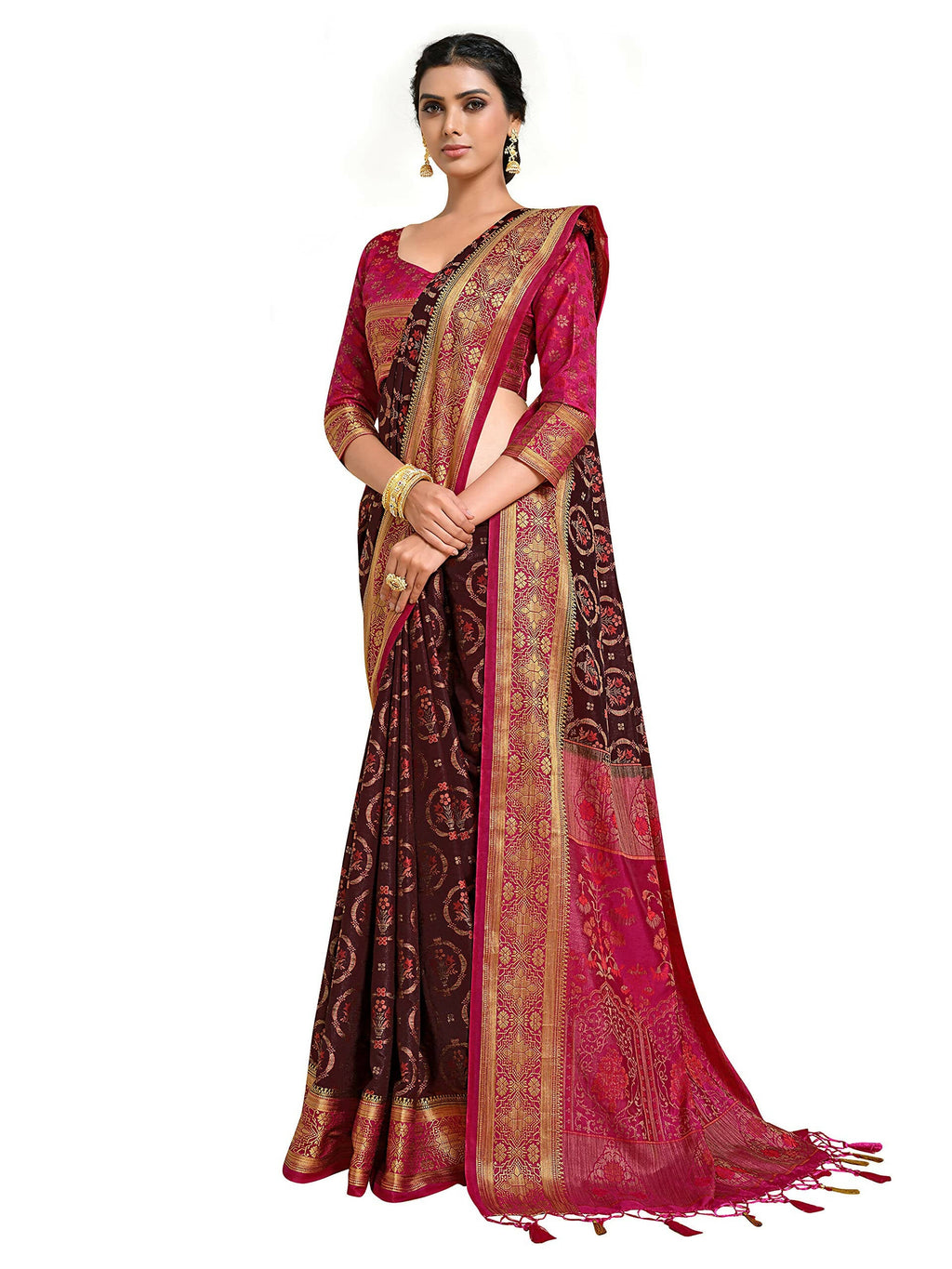 Mimosa Women's Kanjivaram Art Silk Burgundy Saree
