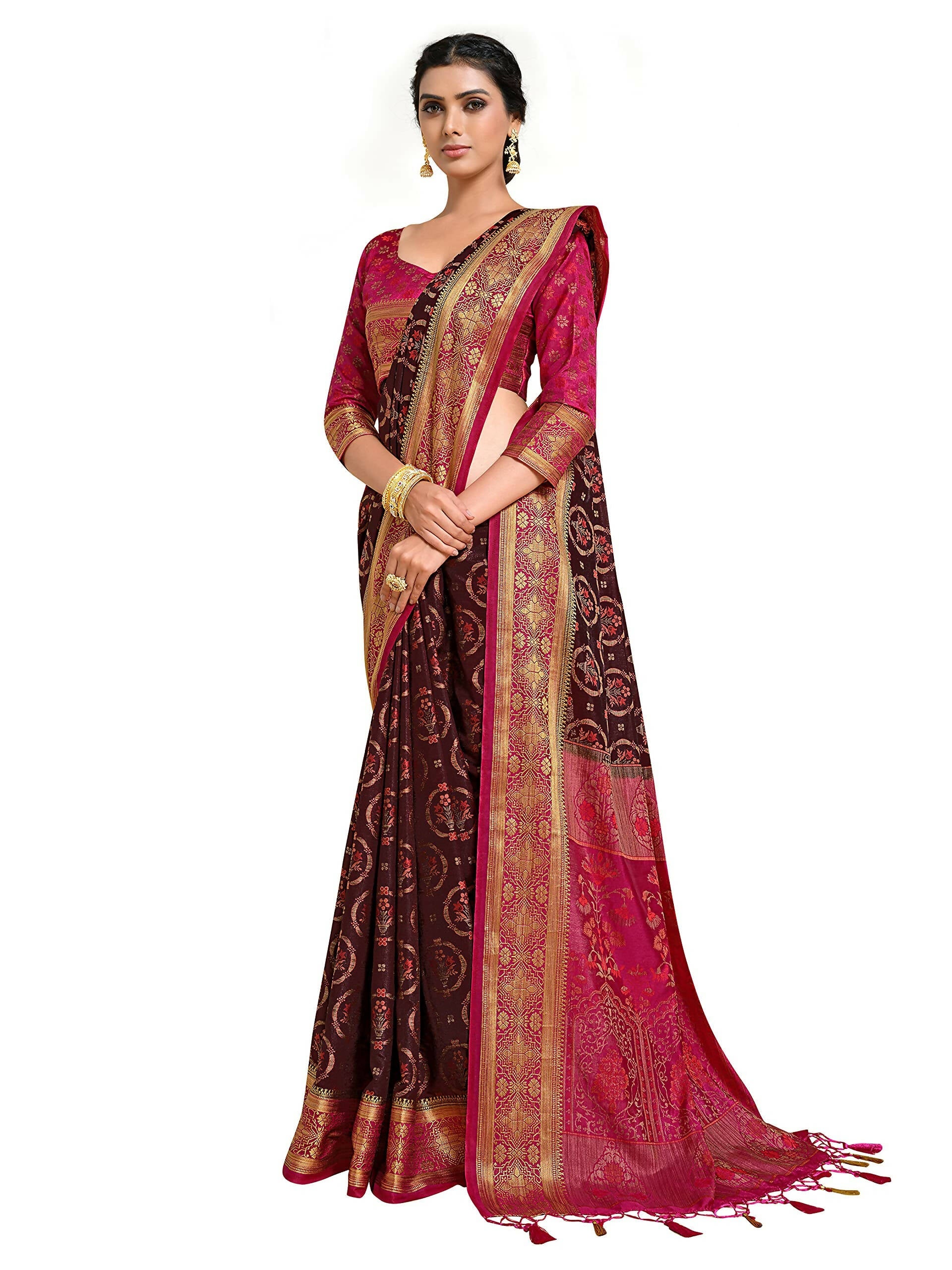 Mimosa Women's Kanjivaram Art Silk Burgundy Saree