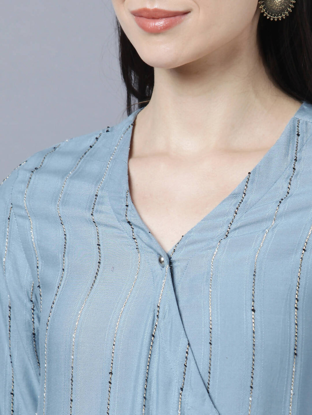 Myshka Stylish Grey Viscose 3/4 Sleeve Women's Kurta Palazzo Set