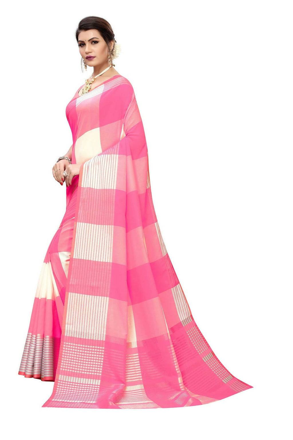 Vamika Pink Cotton Silk Weaving Saree (Gamma Checks Pink)