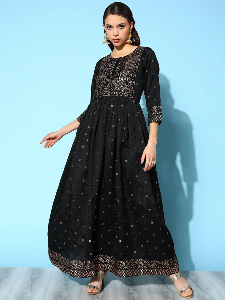 Ahalyaa Women Black Poly Silk Printed Dress