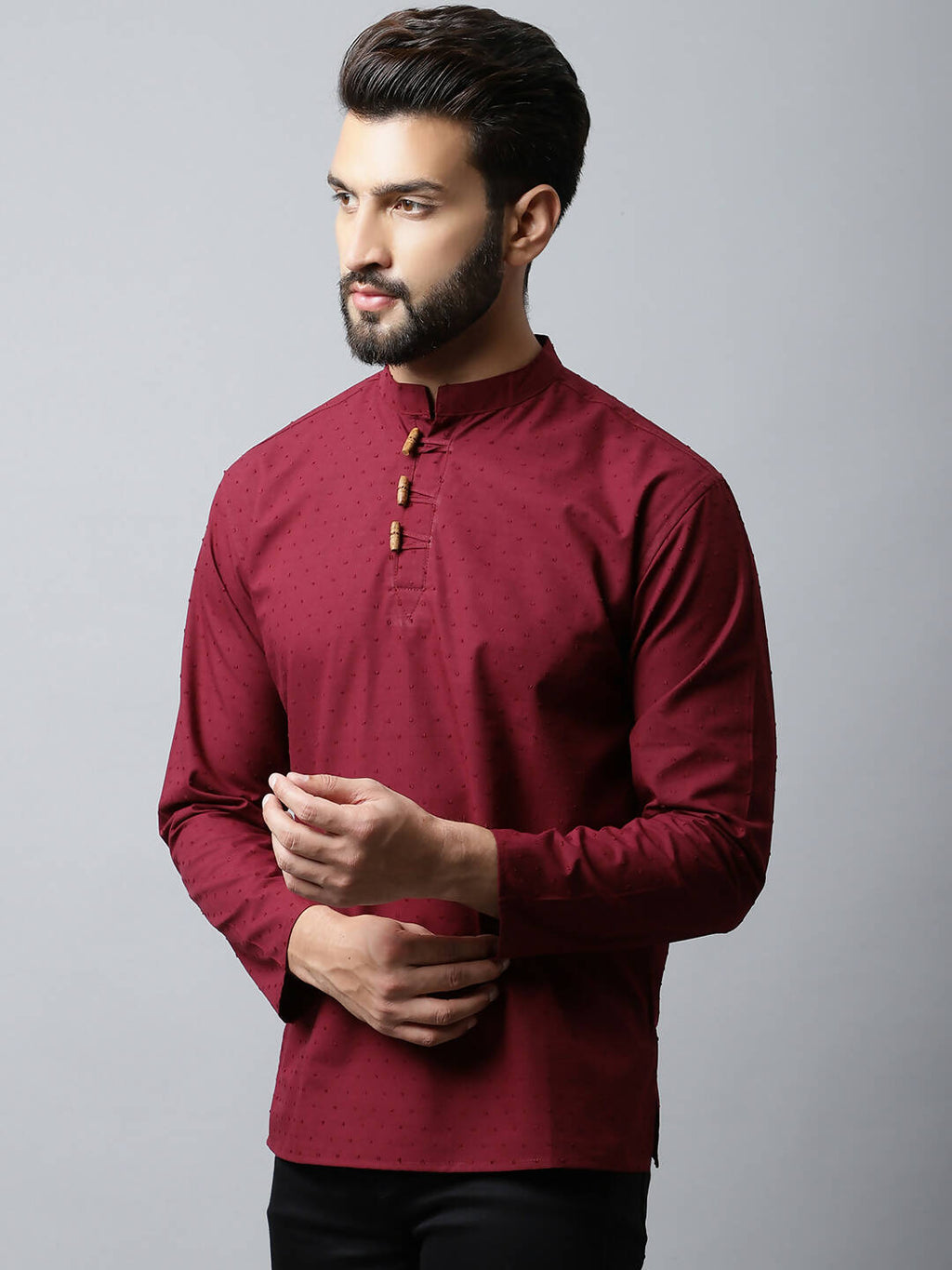 Even Apparels Maroon Color Pure Cotton Men's Kurta With Side Placket (SLD1182)