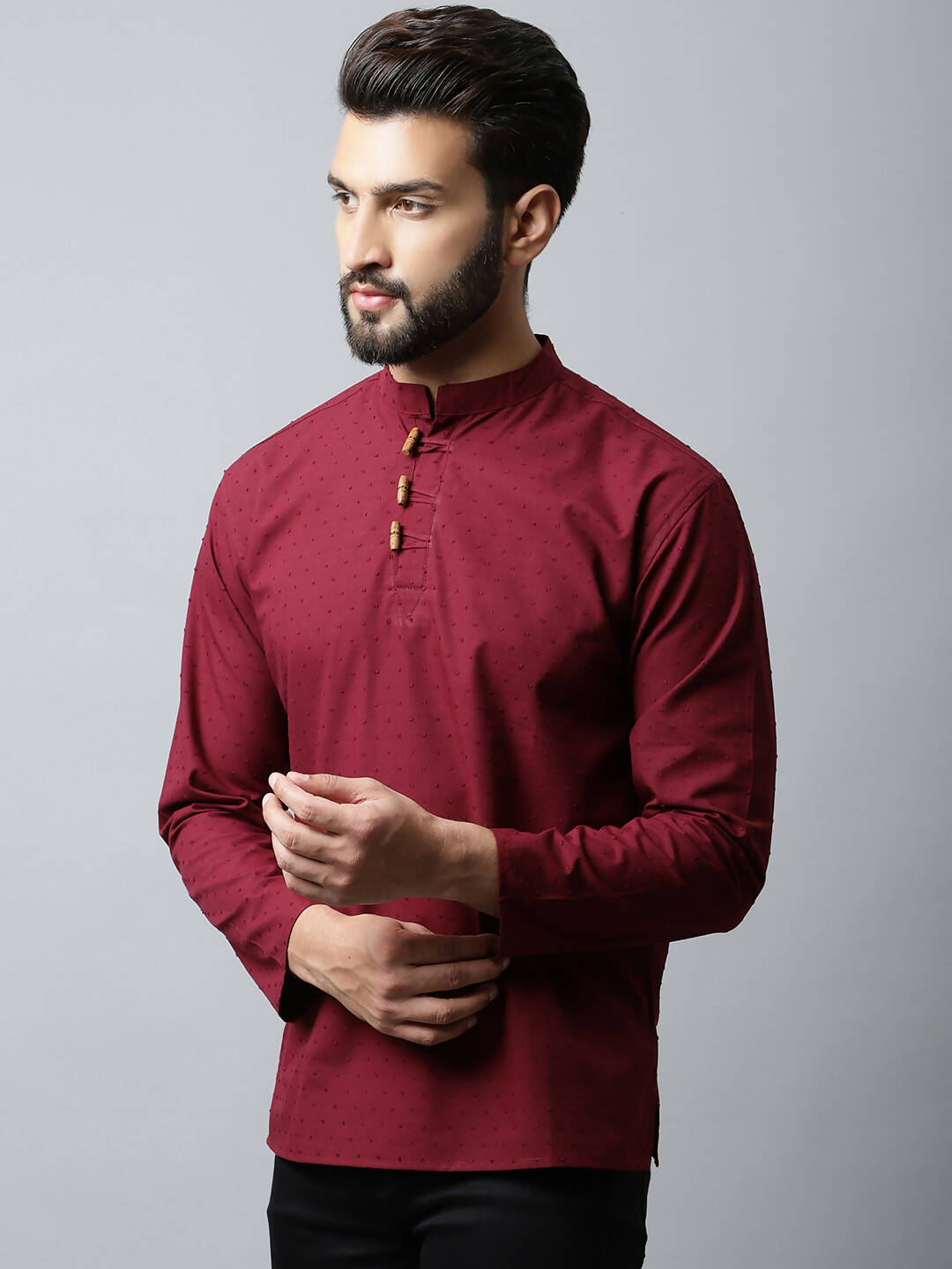 Even Apparels Maroon Color Pure Cotton Men's Kurta With Side Placket (SLD1182)