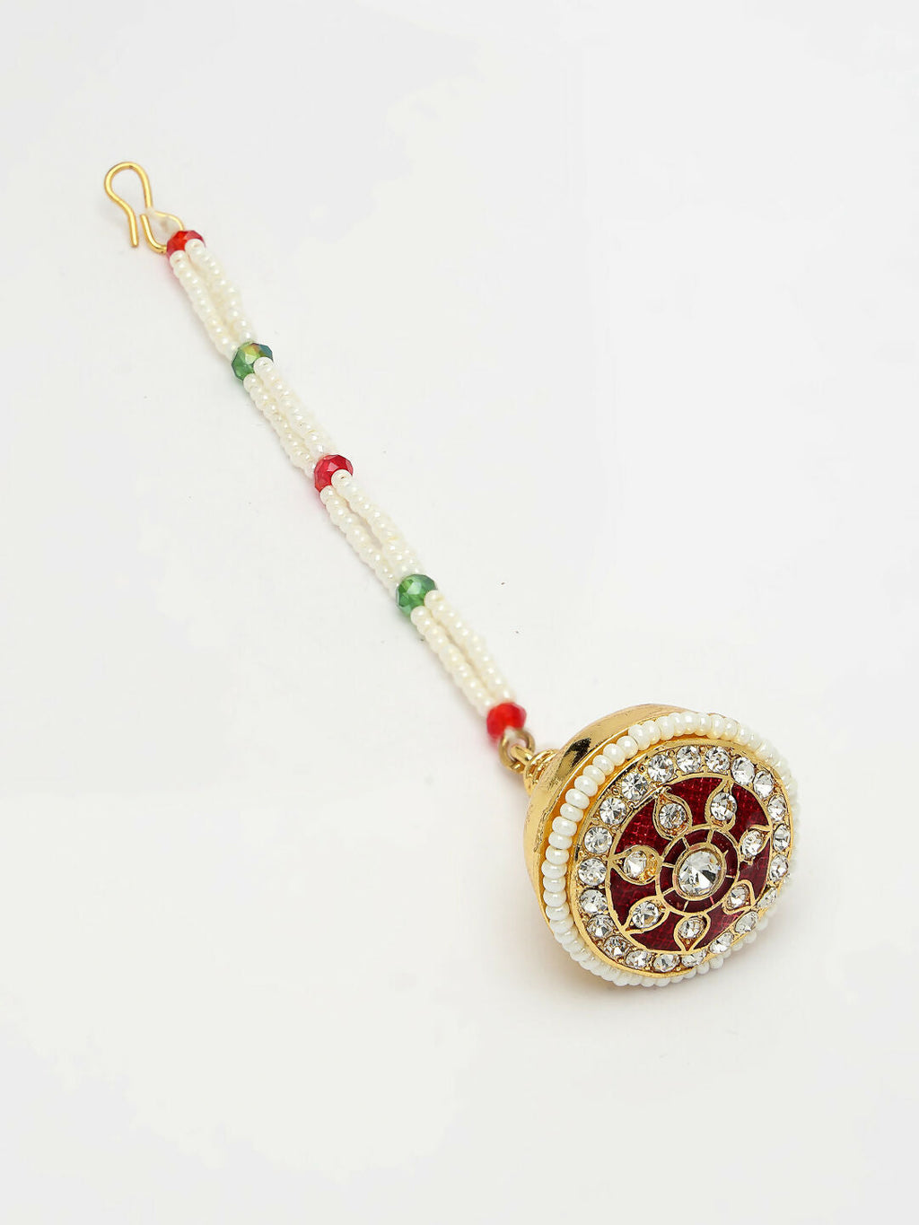 NVR Women's Gold-Polished CZ Stone-Studded Borla Maang Tikka