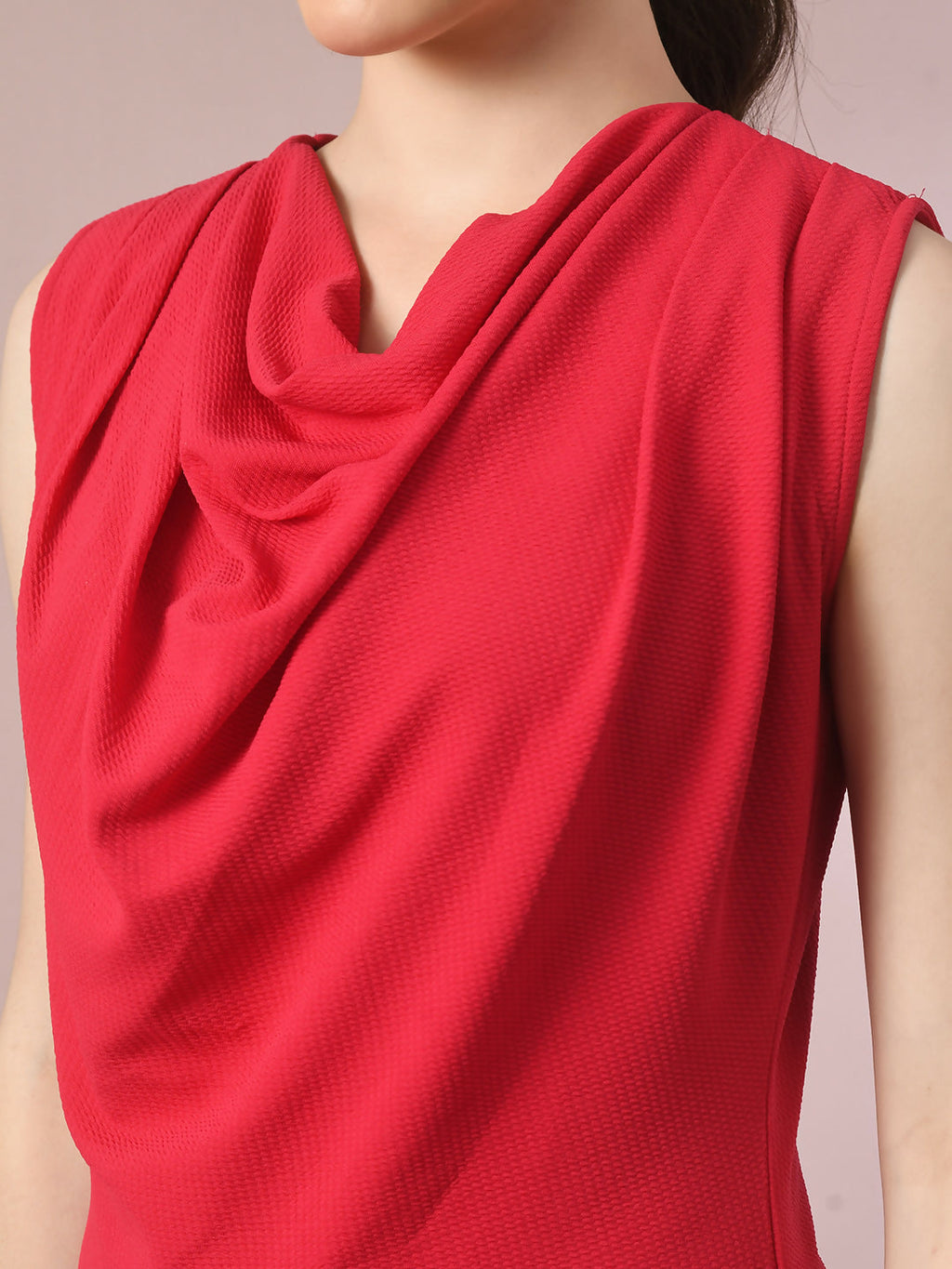 Myshka Women's Pink Solid Cowl Neck Bodycon Party Dress