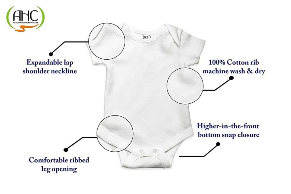 AHC Soft Cotton Short-Sleeve Bodysuits Solid Onesies New Born Infant Dress - Grey/Blue/Green/Pink/Yellow