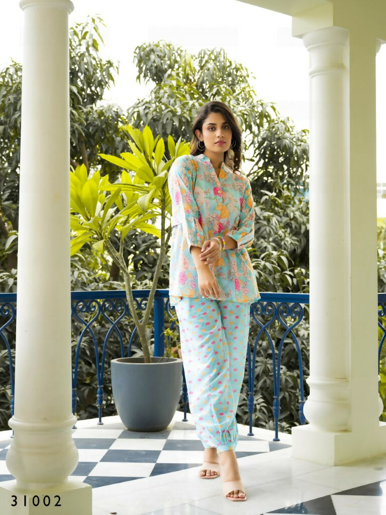 Casual Fashionable Multi Muslin Cotton co-ord set - Manya