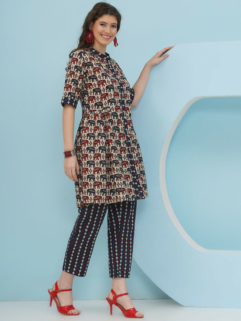 Joban Fashion Elephant Printed Co Ord Set - Beige
