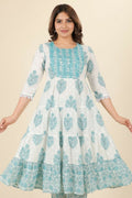 Aramya White Soft Cotton Block Anarkali Kurta for Women
