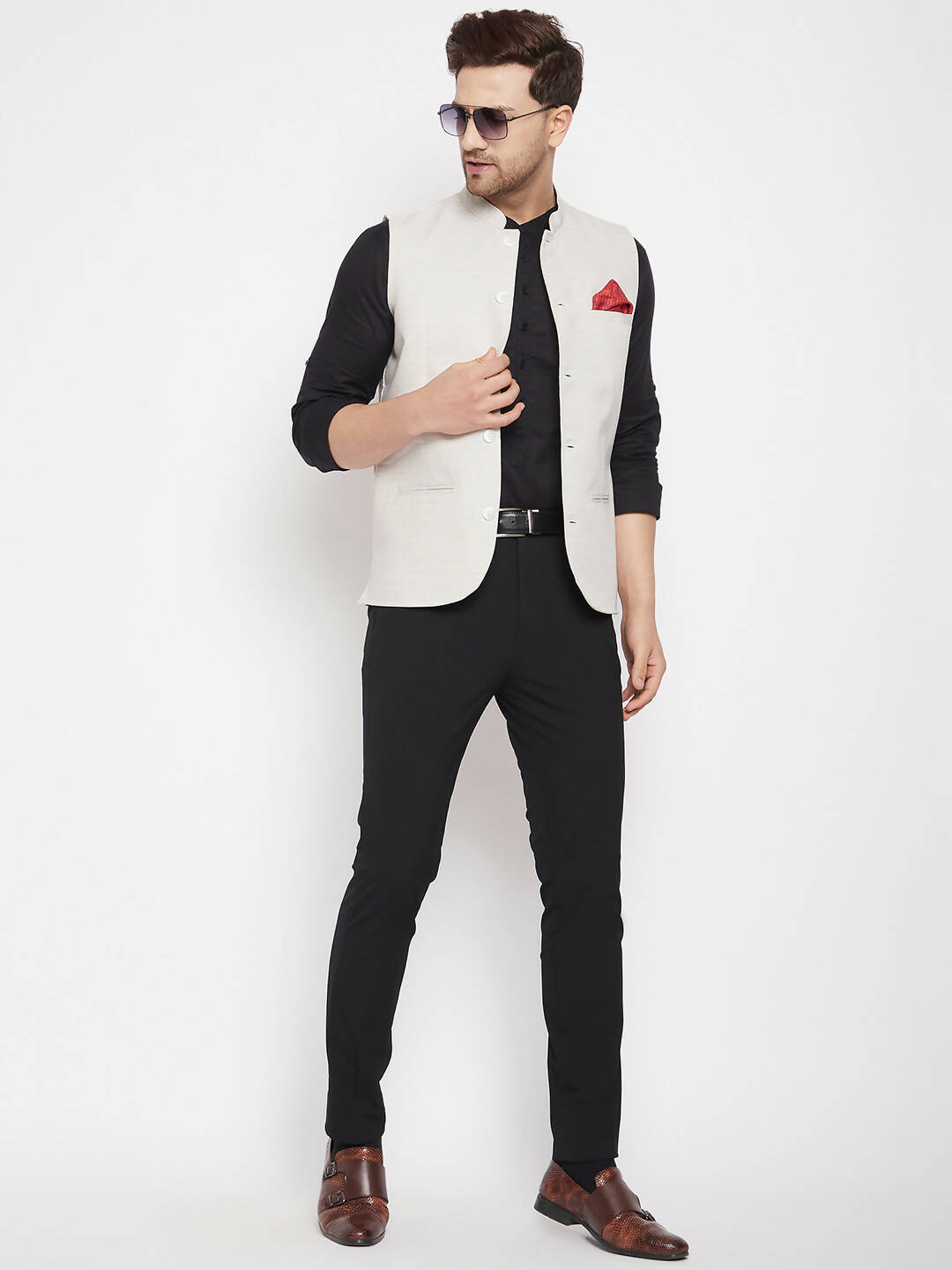 Even Apparels Cream Merino Men Woven Nehru Jacket BF504