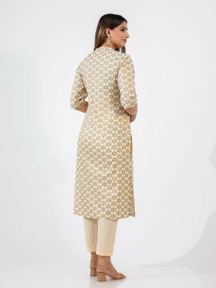 Aramya Straight Soft Cotton Floral Print Women's Kurta Set - Off White