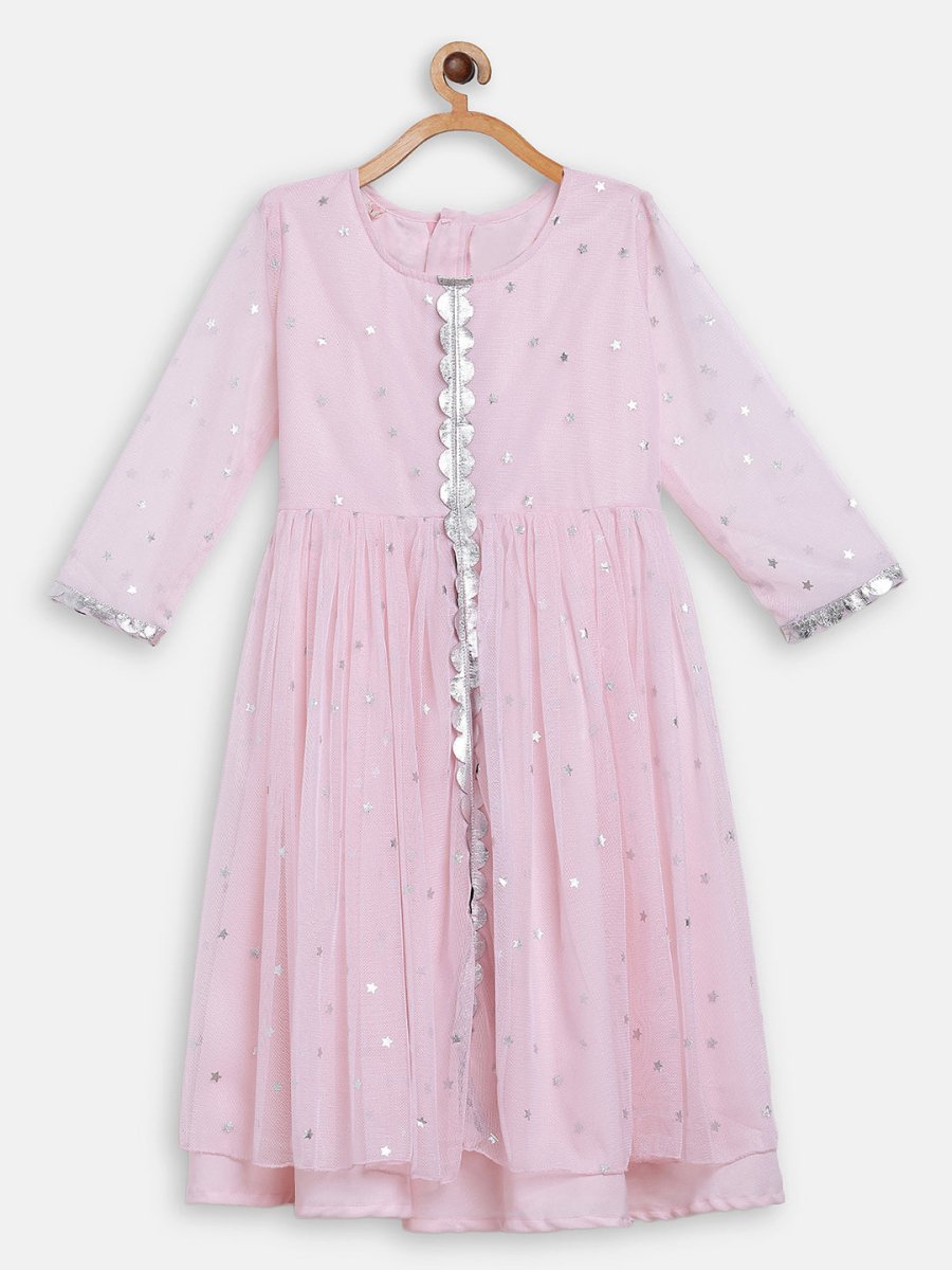 Ahalyaa Pink Crepe Front Slit Girl's Kurta