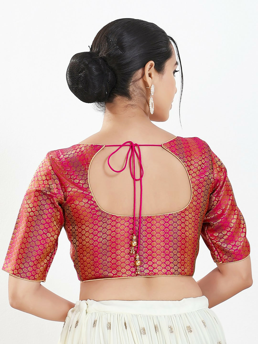 Joban Fashion Pink Brocade Padded Blouse With Sweetheart Neck Elbow Sleeves